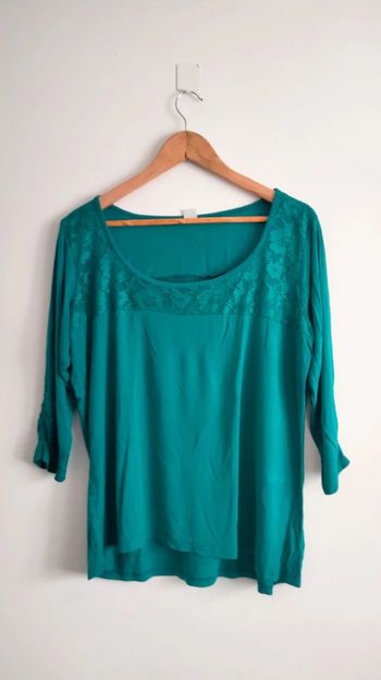 Blouse bleu canard manches 3 quarts