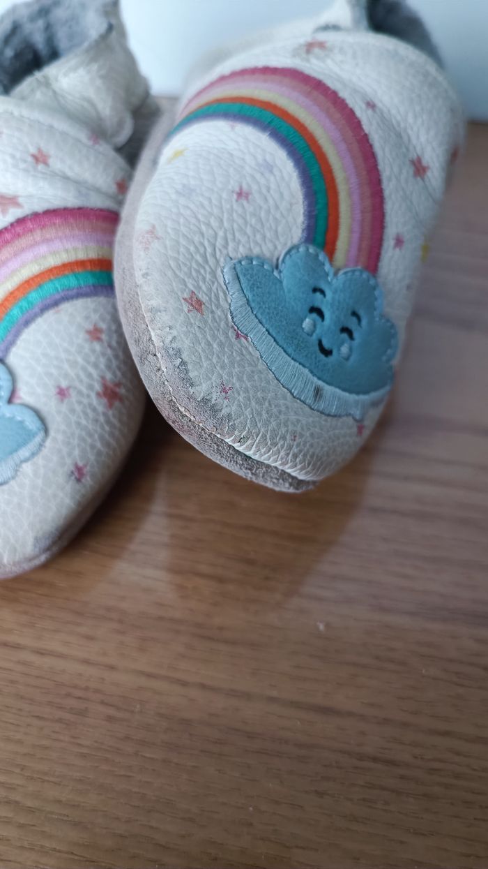 Lot 2 chaussons cuir Rose et Chocolat 6-12mois - photo numéro 4