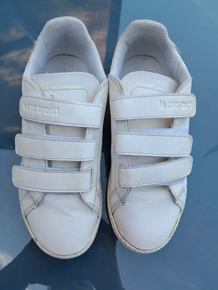 Jolies baskets 👟 cuir souple, sneakers blanches et logo arrière rose, scratch - T31 - Le coq sportif