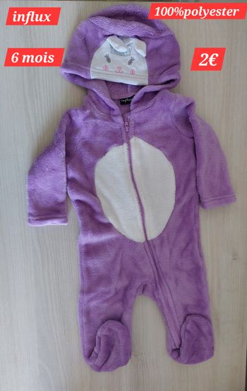 Grenouillère mauve et blanche fille 6mois 