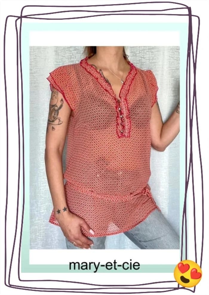 SOLDÉ - Blouse longue légère manches courtes, avec ceinture taille 44 - photo numéro 3