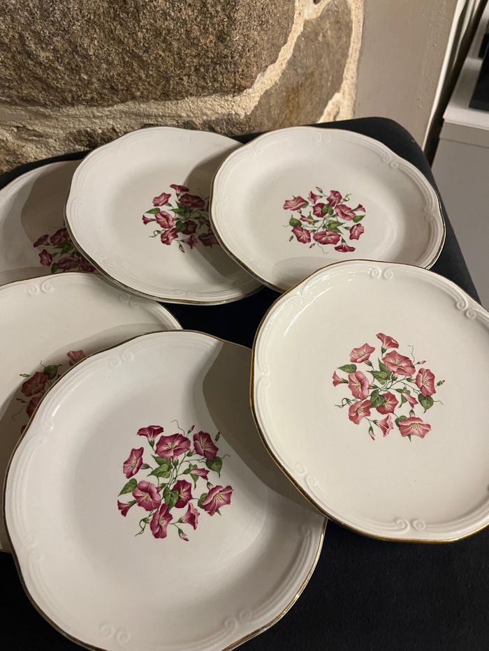 Magnifique lot de 6 petites assiettes à dessert ou fromage Liserons Roses de Gien Avec - photo numéro 3