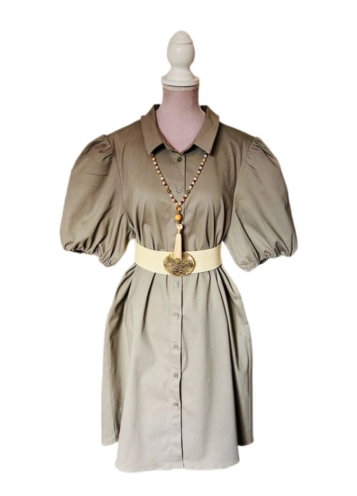 🧡🌿Robe chemise manches bouffantes taille 42 gris taupe chic & décontracté Puff Sleeves short dress🌿🧡 - photo numéro 4