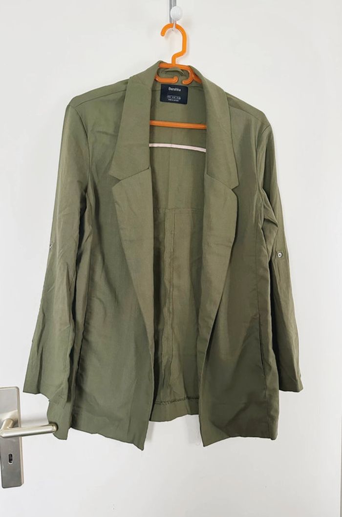Blazer léger effet lin vert kaki - Bershka - photo numéro 3