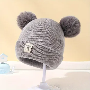 bonnet gris pompon bebe
