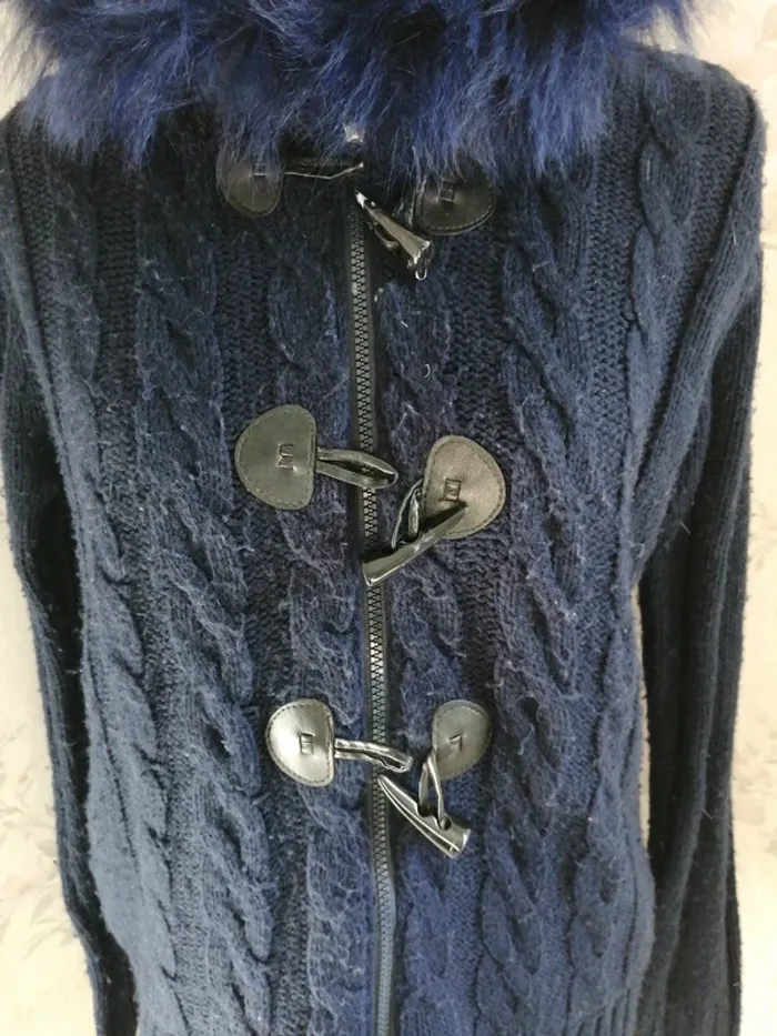 Veste à capuche bleu marine tressée et fourrée / M S fashion / (TU) - photo numéro 5