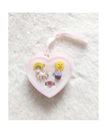 Coffret cadeau boîte coeur avec 5 bagues réglables pour petite fille