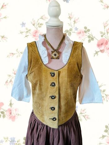 🤎🌿Gilet cuir vintage daim naturel autrichien cottagecore forest leather sleeveless jacket🌿🤎