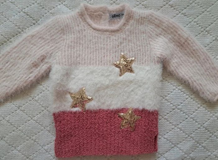 Pull tricolore étoiles Gémo fille 6 mois - photo numéro 2