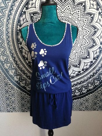 Robe de nuit bleu marine sans manches motifs pattes de chien lien à nouer / tissaia / (XS)