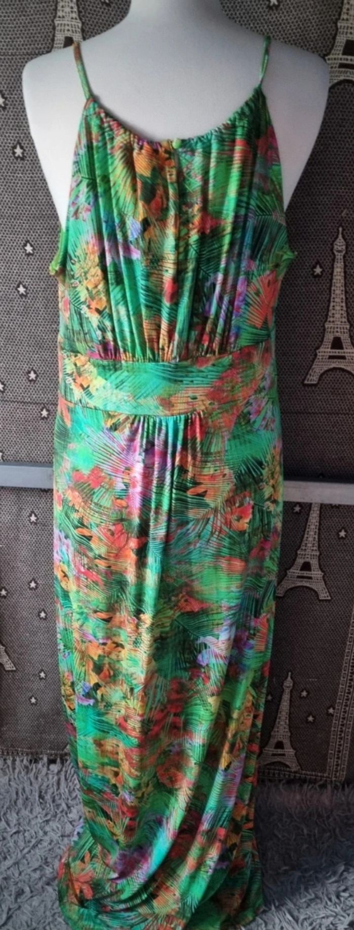 Robe longue d'été verte à motifs tropical taille 46-48 - photo numéro 8