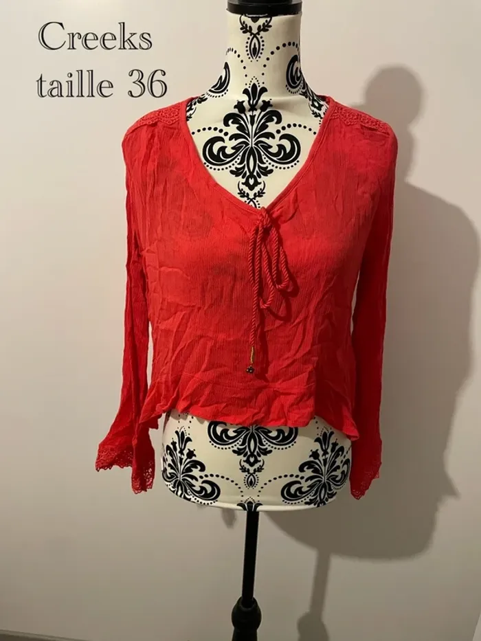Chemisier blouse Rouge Creeks - Taille 36 - Détails Dentelle