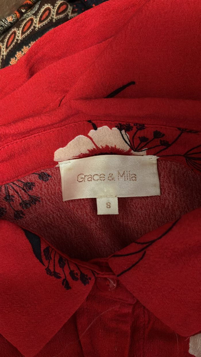 Chemise rouge fleuries Grace & Mila T36 - photo numéro 4