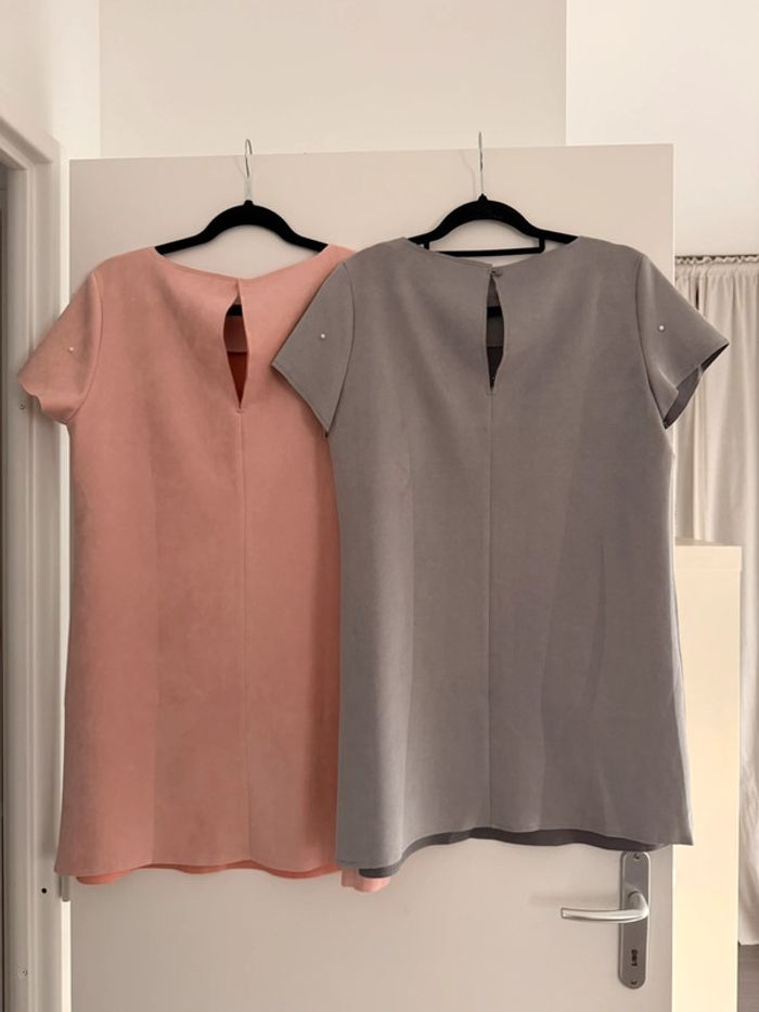 Robe tunique rose gris perle suédine neuf Kleid dress Vestido Vestito jurk jumpsuit femme mujer - photo numéro 2