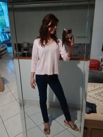 Pull femme fin L rose tendre c75