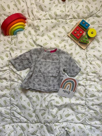 blouse manches longues gris à motifs sucre d'orge 1 mois ouverture totale au dos