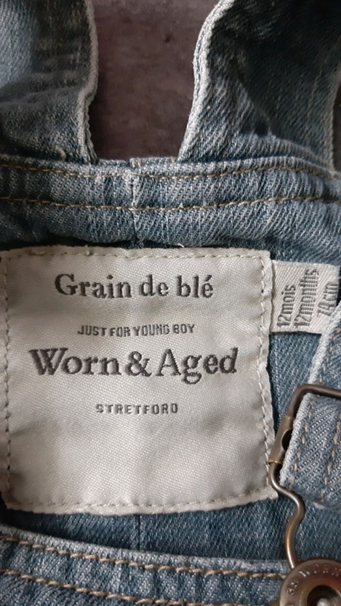 Salopette jeans garçon style délavé 100% coton - photo numéro 2