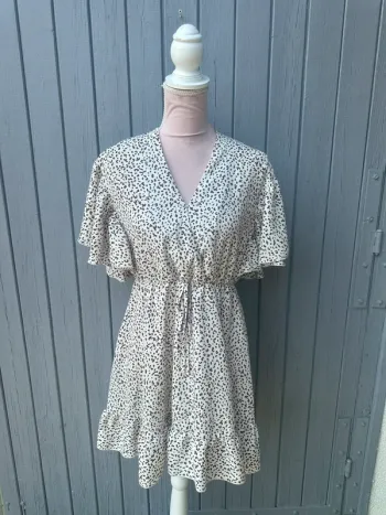 Robe d’été manches courtes imprimés beige marron shein 38/M