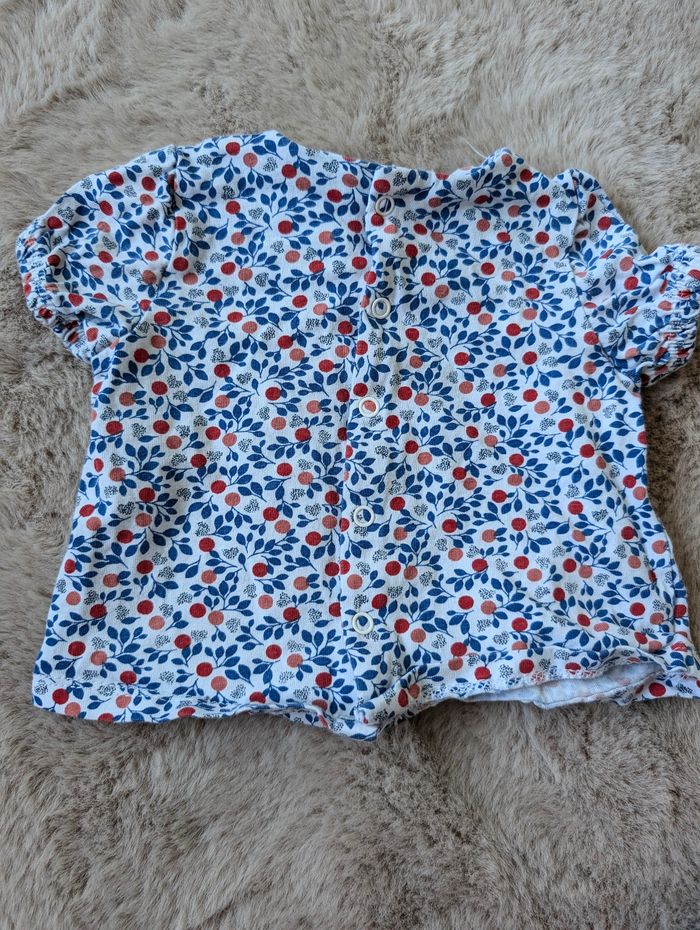 Ensemble Obaibi salopette+ tee-shirt rouge et bleu en taille 3 mois - photo numéro 7
