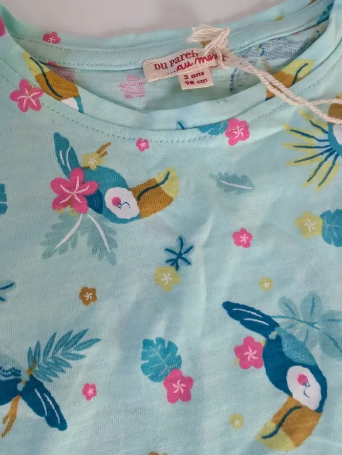 Blouse fille DPAM 3 ans imprimé toucans et fleurs neuf - photo numéro 2
