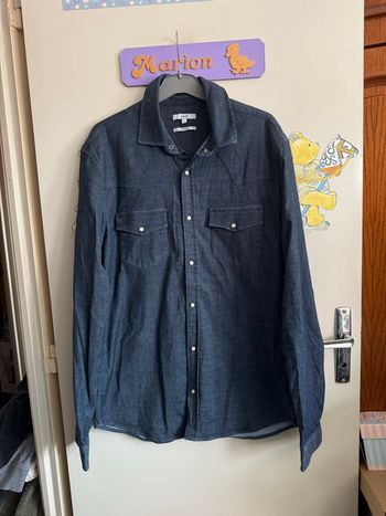 Chemise bleu marine effet jean à manches longues, taille M, marque Jules 