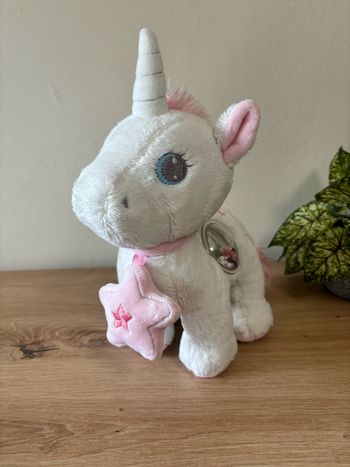 Doudou eveil activité licorne rose blanc bille tex