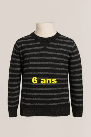 Pull noir rayé gris Kiabi Taille 6 ans