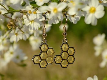 Boucles d'oreilles ruche miel d'abeille 