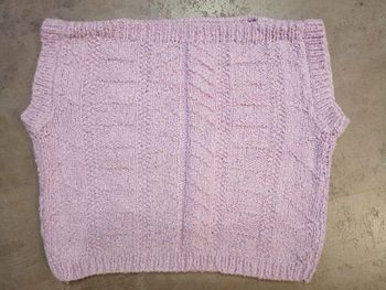 ensemble pull et jupe mauve tricoté main en coton 4 ans Phildar