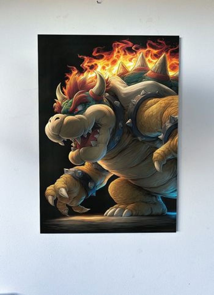Poster métallique 30cm x 42cm Bowser Mario Jeu vidéo + aimant mural fourni. - photo numéro 2