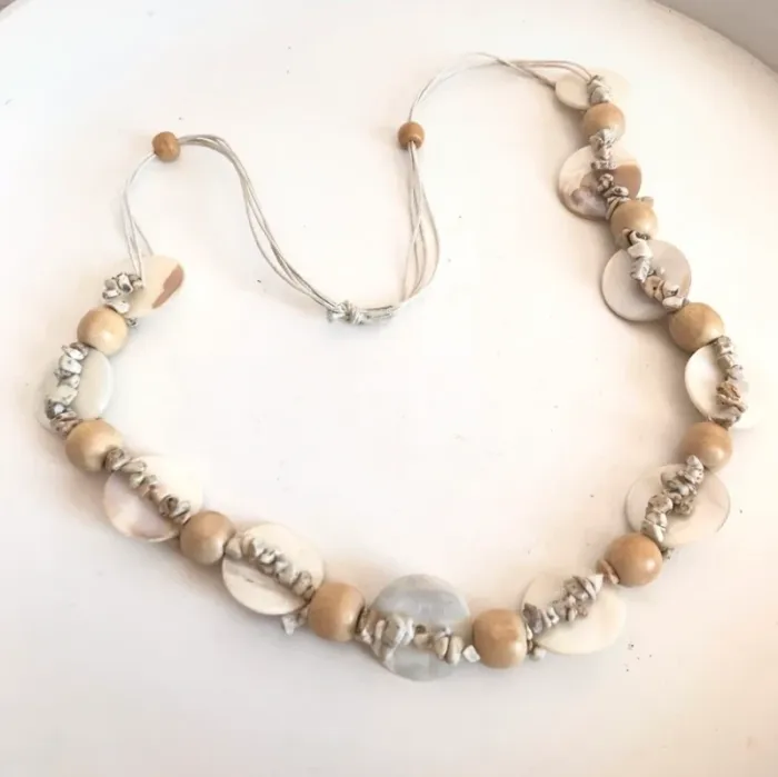 Collier nacre bois perles été plage