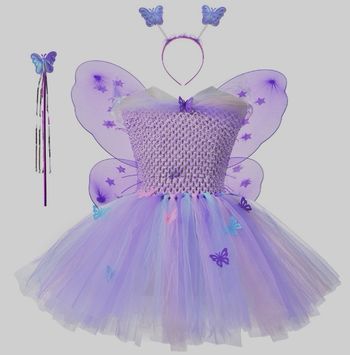 Déguisement robe princesse violette froufrou aile de papillon Taille 4-5ans