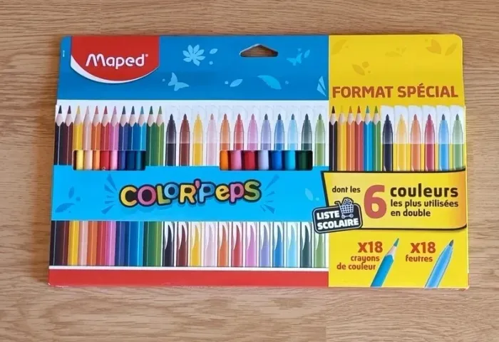 Pochette Maped - 18 crayons de couleurs et 18 feutres