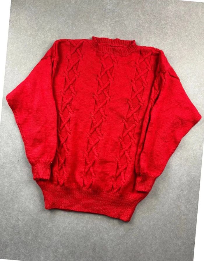 Pull sweat vintage coogi style funky rouge torsadé à motif