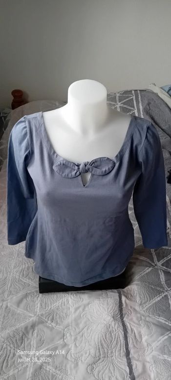 Haut manches longues col rond avec noeud bleu femme M vestino