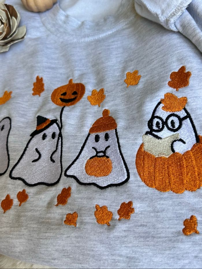 Pull brodé fantômes Halloween – unisexe automne cocooning - photo numéro 2