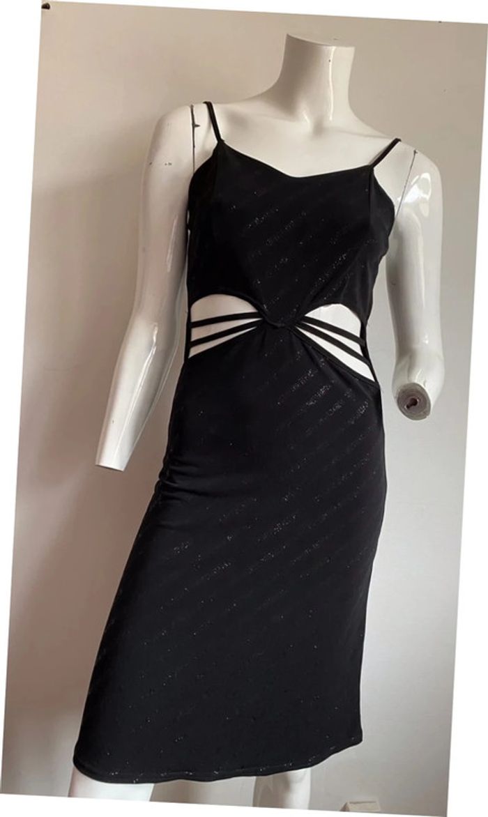 Robe de soirée noire brillante ouverte moulante taille S
