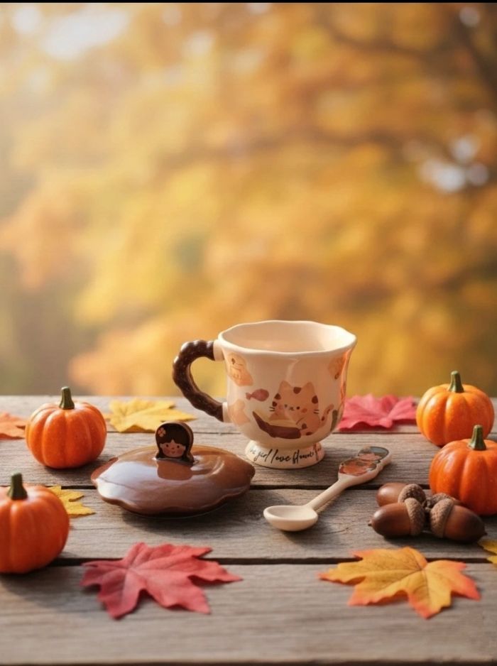 Tasse céramique avec couvercle et cuillère - photo numéro 5