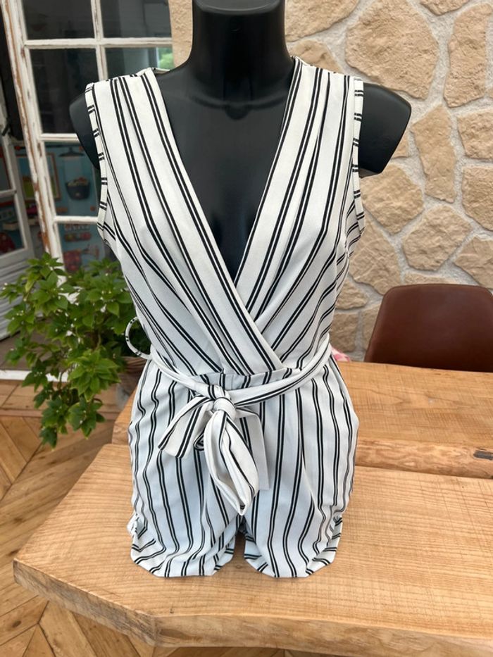 Combinaison short été Combi à rayures femme blanche noire M 38 - photo numéro 7