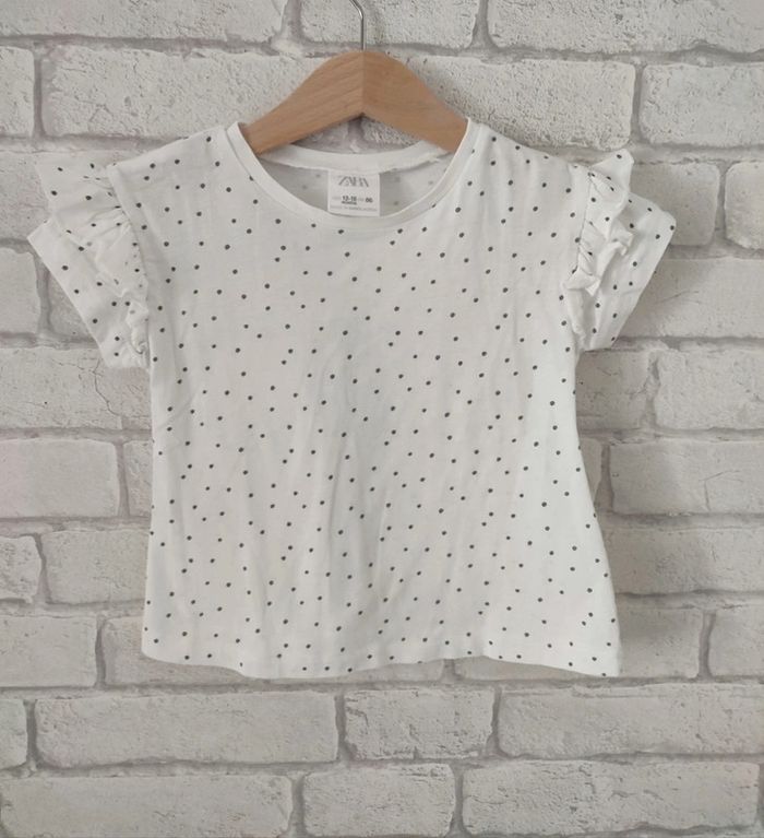Tee-shirt bébé Zara blanc à pois – 12/18 mois - photo numéro 3