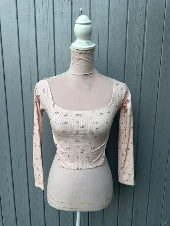 Haut crop top court manches 3/4 fleuri XS/34