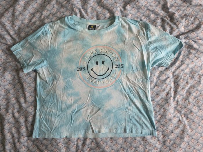 Tee shirt court smiley world bleu et blanc taille M