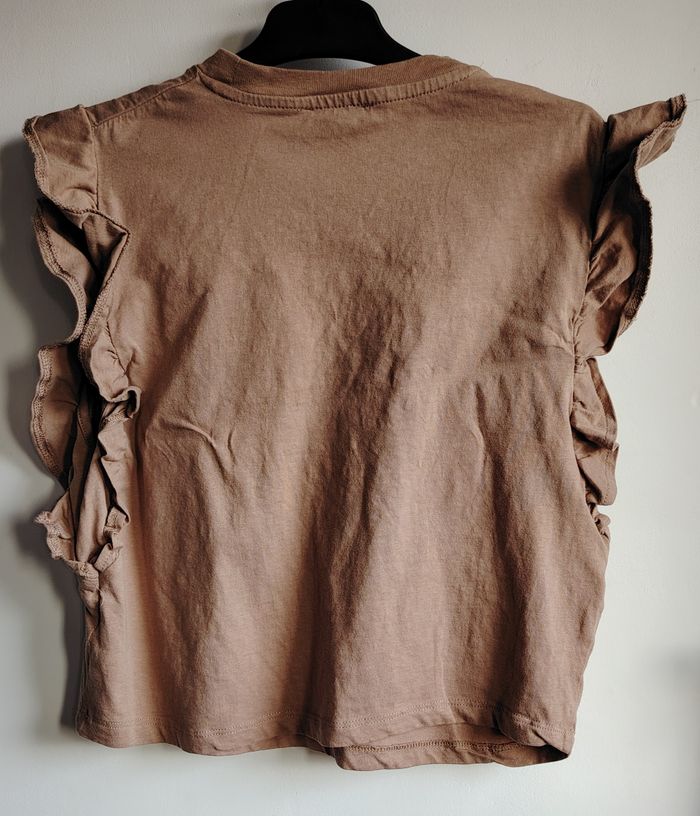 T-shirt Bershka marron à volants – Taille XS - photo numéro 3