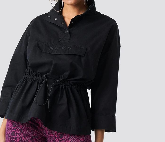 Veste en coton noire à cordon Anorak Kangourou NA-KD Taille S - photo numéro 5
