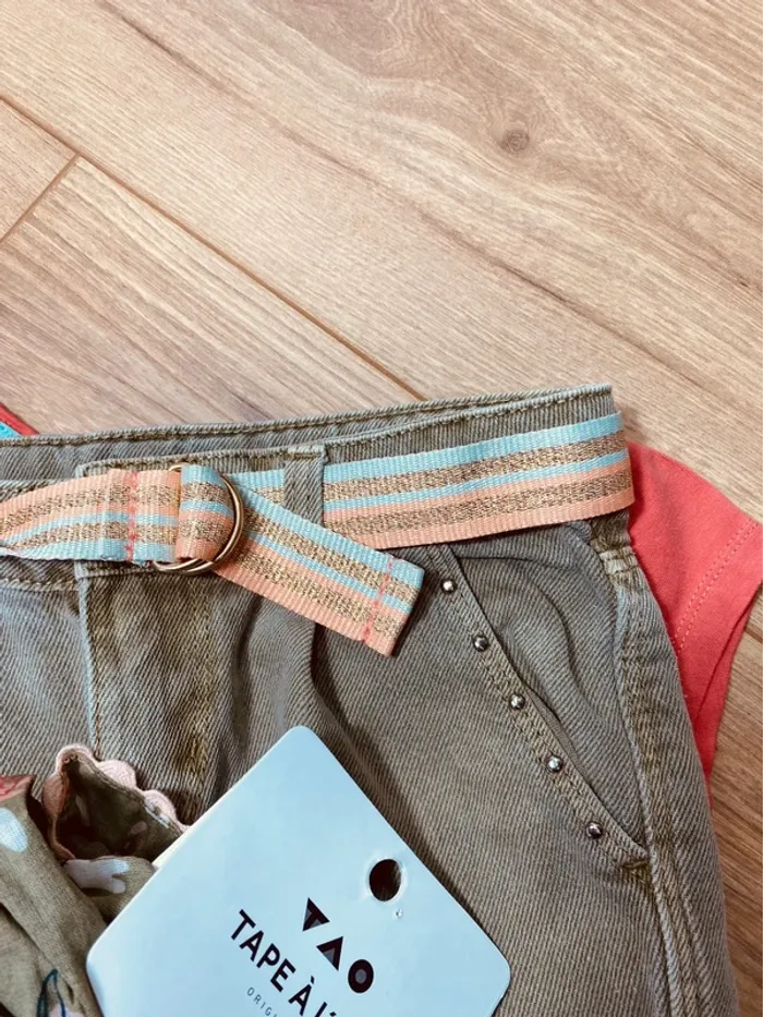 Taille 5 ans tenue 3p fille multimarque corail et kaki * fleurs * 🩷 - photo numéro 8