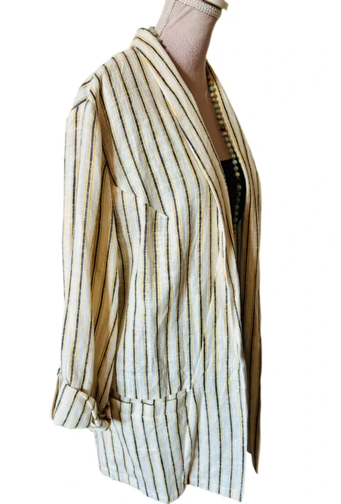 🍃Veste en lin neuve T.42 à rayures fines Grain de Malice casual chic linen striped open blazer🍃 - photo numéro 8
