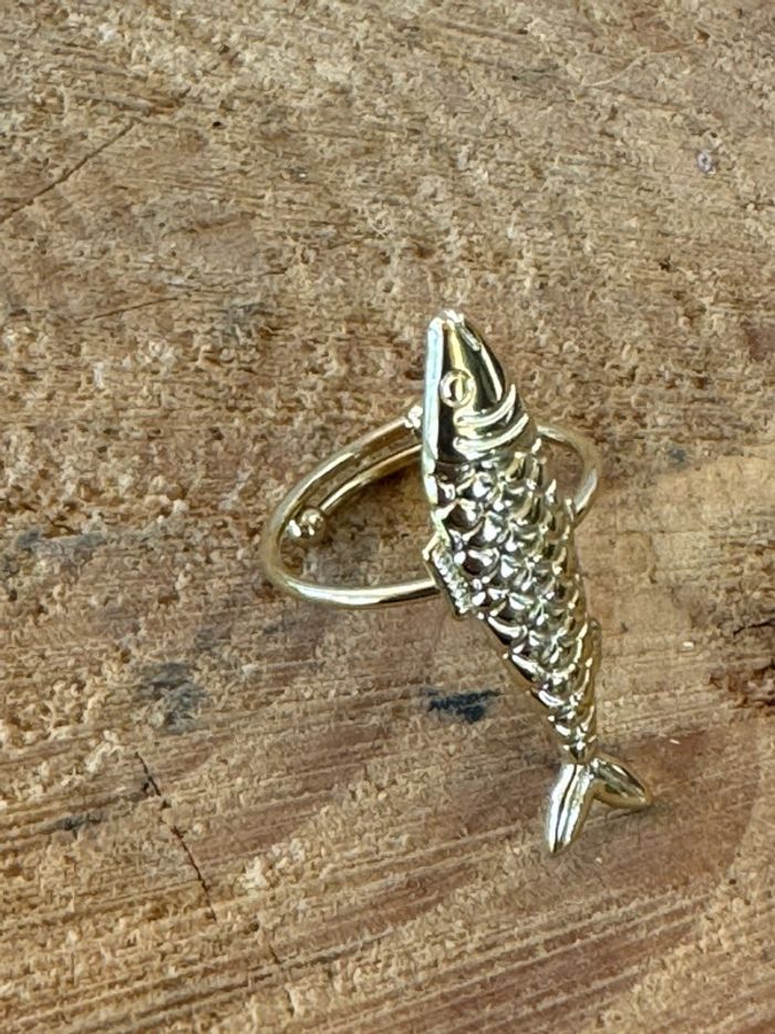 Bague réglable acier inoxydable or poisson vertical travaillé - photo numéro 9