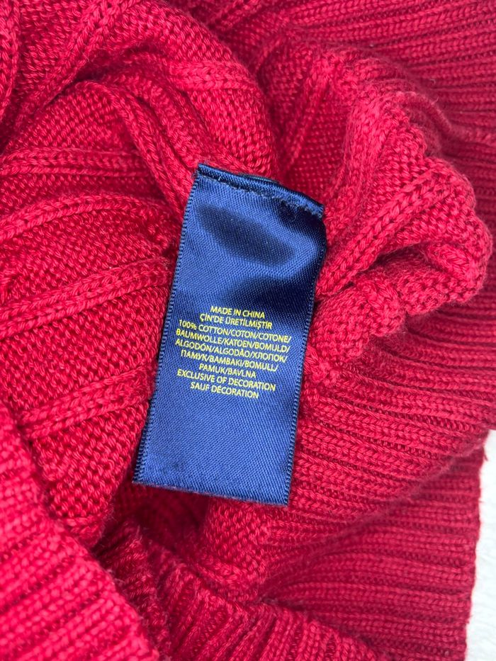 ❤️ Superbe Pull Torsade Neuf Ralph Lauren Rouge Logo Bleu Marine - Taille M/38 - photo numéro 7
