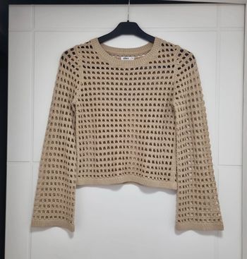 Pull court ajouré beige