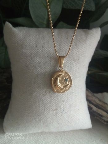 Collier lune en acier inoxydable avec zircon